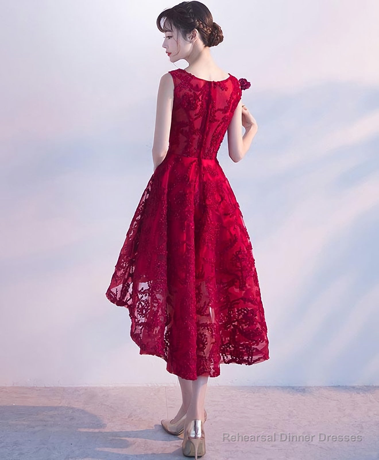 Burgundy High Low Short Prom Dress, Homecomig Dress