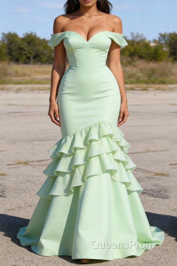 Sage Green Prom Dress Ruffled Long Prom Dress Corset Main image