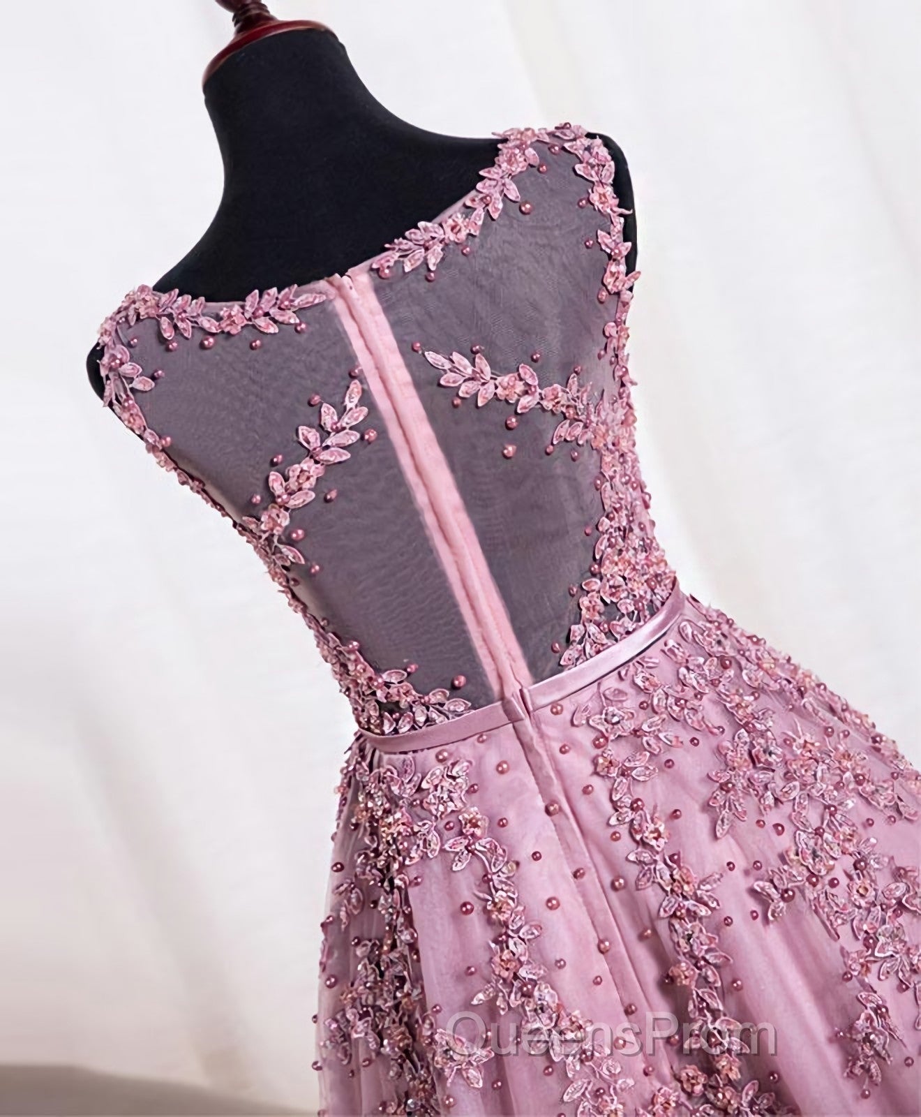 Cute Pink Lace Tulle Short Evening Prom Dress, Pink Evening Dress