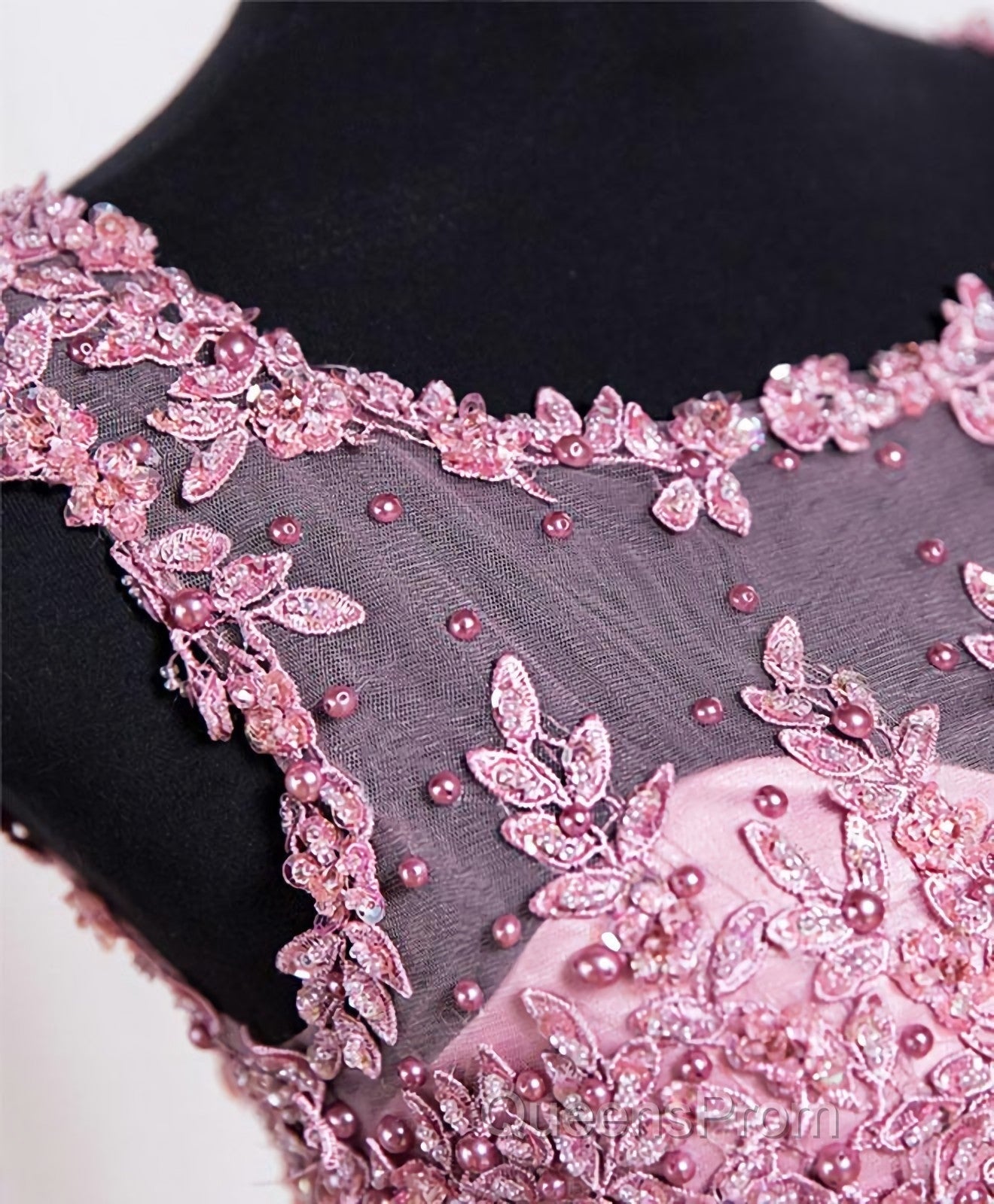 Cute Pink Lace Tulle Short Evening Prom Dress, Pink Evening Dress