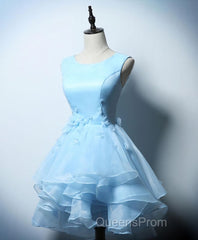 Cute Blue A Line Short Evening Prom Dress, Blue Evening Dress