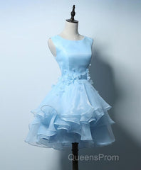 Cute Blue A Line Short Evening Prom Dress, Blue Evening Dress