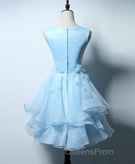 Cute Blue A Line Short Evening Prom Dress, Blue Evening Dress