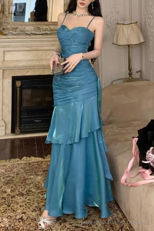A-Line Blue Prom Dress features spaghetti straps Evening Dresses Secondary image
