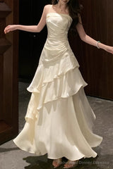 A-Line White Prom Dress features spaghetti straps Evening Dresses