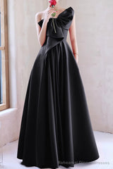 Black A-Line Prom Dresses Sleeveless One-Shoulder Evening Dress