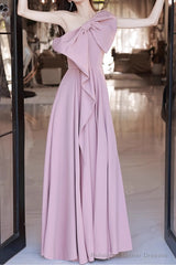 Pink A-Line Prom Dresses Sleeveless One-Shoulder Maxi Dress