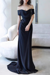 Simple Mermaid Off The Shoulder Black Prom Dress
