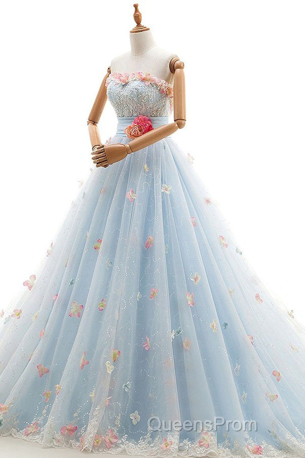 Charming Light Blue Tulle Sweetheart Ball Gown Court Train Wedding Dress