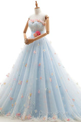 Charming Light Blue Tulle Sweetheart Ball Gown Court Train Wedding Dress