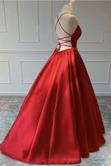 A-line Sleeveless Square Neckline Long/Floor-Length Satin Prom Dresses