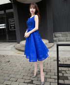 Royal Blue Lace A Line Short Prom Dress Evening Dress