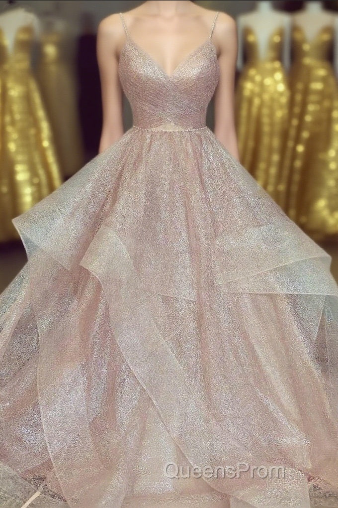 A Line Rose Gold Pleated Bodice Ruffled Long Evening Prom Dress Main image