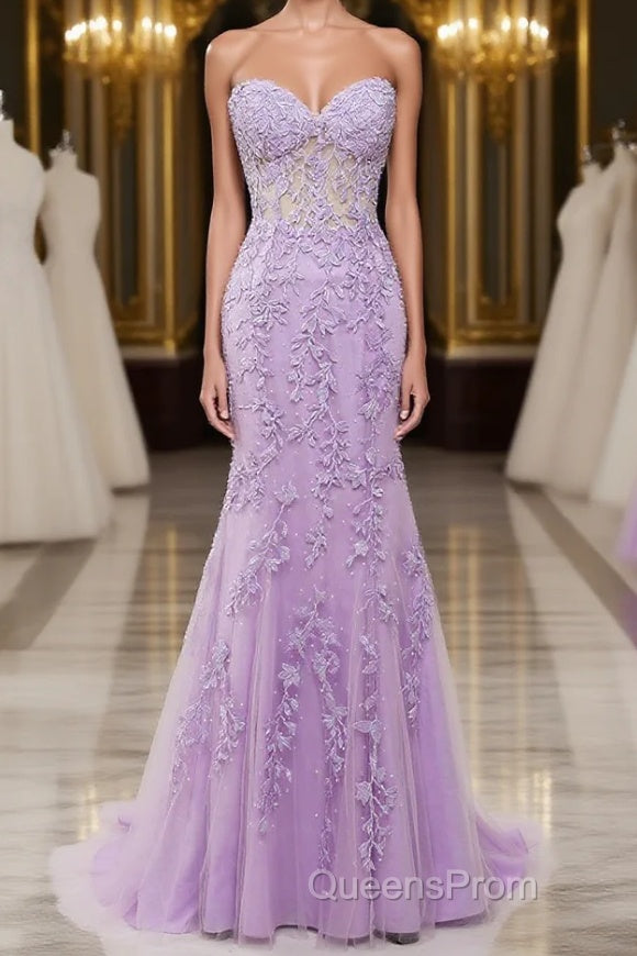 Purple Sweetheart Neck Mermaid Evening Prom Dress With Appliques Main image