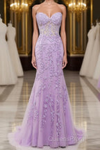 Purple Sweetheart Neck Mermaid Evening Prom Dress With Appliques