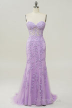 Coral Sweetheart Lace-Up Long Mermaid Evening Prom Dress with Appliques