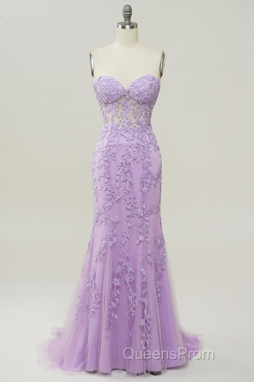 Coral Sweetheart Lace-Up Long Mermaid Evening Prom Dress with Appliques