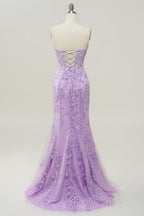 Purple Sweetheart Neck Mermaid Evening Prom Dress With Appliques