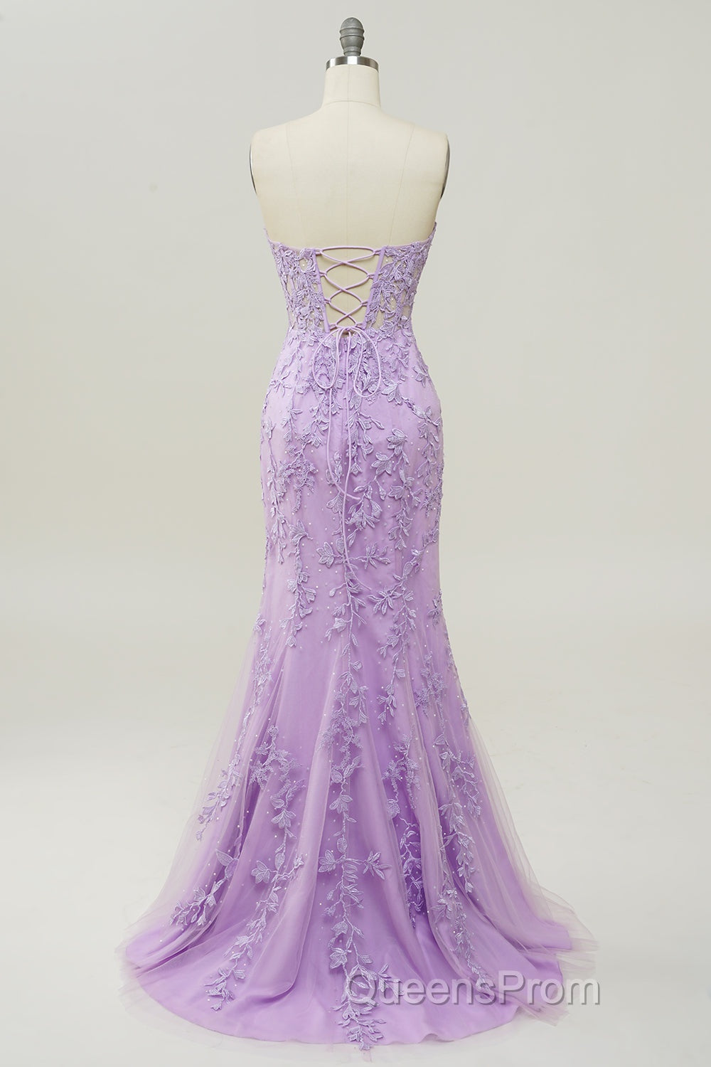Coral Sweetheart Lace-Up Long Mermaid Evening Prom Dress with Appliques