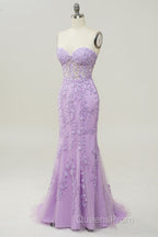 Purple Sweetheart Neck Mermaid Evening Prom Dress With Appliques