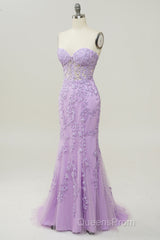 Purple Sweetheart Neck Mermaid Evening Prom Dress With Appliques