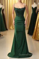 Sparkly Dark Green Beaded Long Evening Prom Dress with Appliques