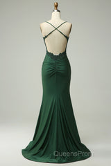 Sparkly Dark Green Beaded Long Evening Prom Dress with Appliques