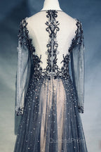 Luxury Long Sleeves V-neck Long Evening Prom Dress Overskirt Mother Formal Dress