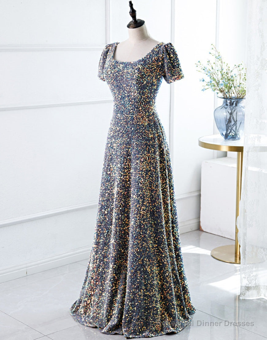 A-Line Square Long Evening Dress with Sequins