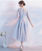 Gray Lace Tulle High Low Prom Dress Lace Evening Dress
