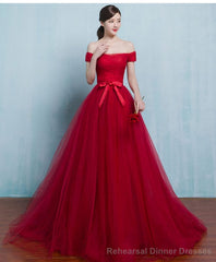 Red A Line Tulle Long Prom Gown Evening Dress