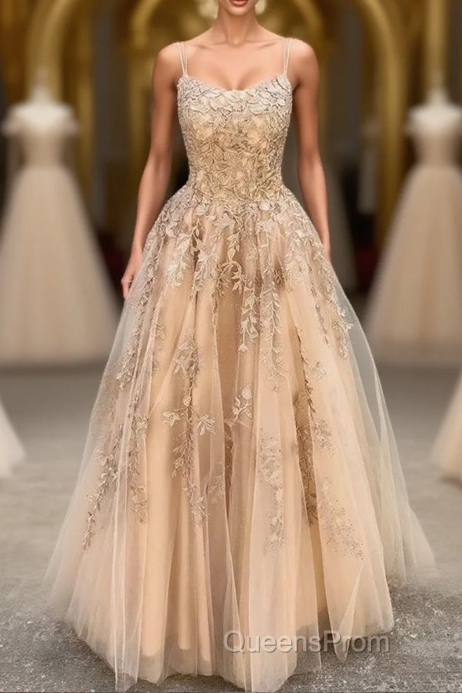 Hottest Elegant Spaghetti Straps Backless Lace Long Princess Evening Prom Dress For Teens Main image