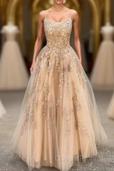 Hottest Elegant Spaghetti Straps Backless Lace Long Princess Evening Prom Dress For Teens