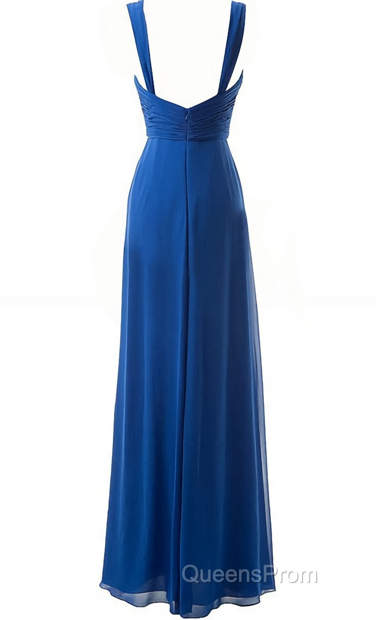 Simple Cheap Blue Sweetheart Long Ruffles Chiffon Bridesmaid Dress Secondary image