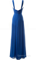Simple Cheap Blue Sweetheart Long Ruffles Chiffon Bridesmaid Dress