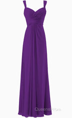 Simple Cheap Blue Sweetheart Long Ruffles Chiffon Bridesmaid Dress