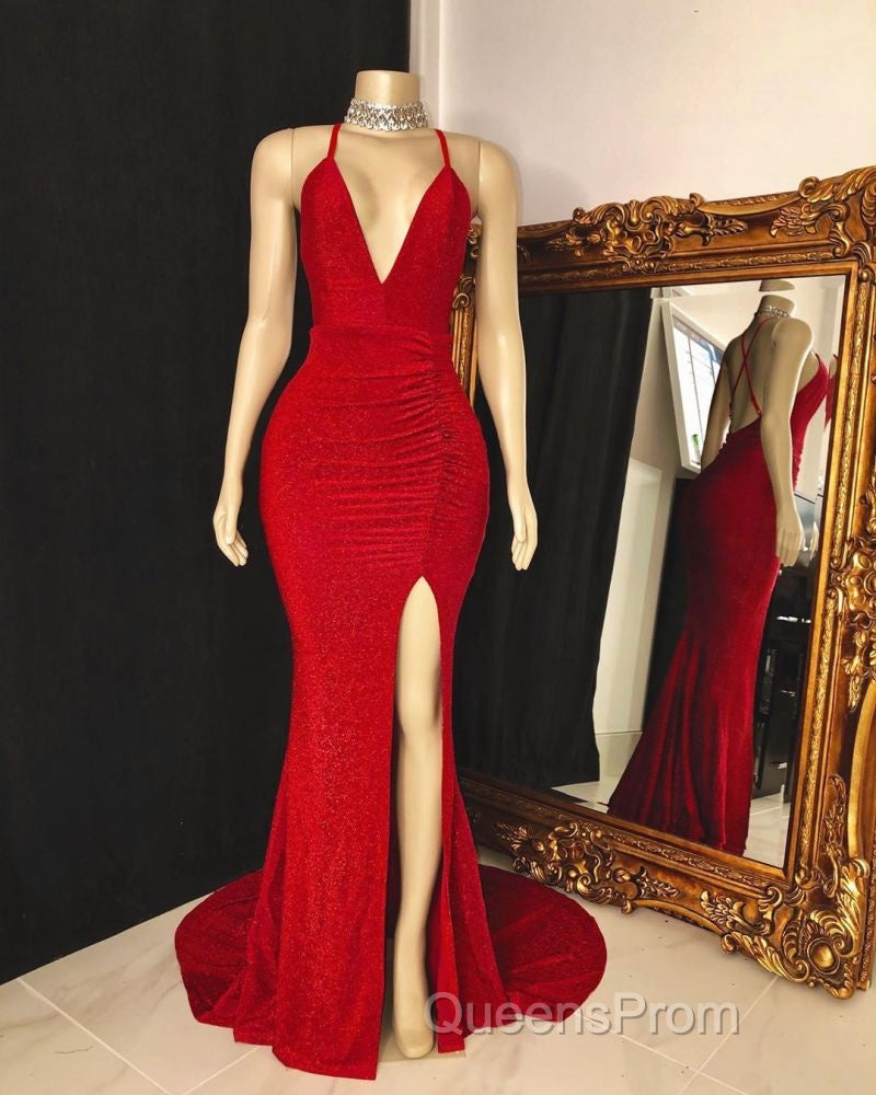 V-neck Cross Back Sleeveless Long Mermaid Evening Prom Dress