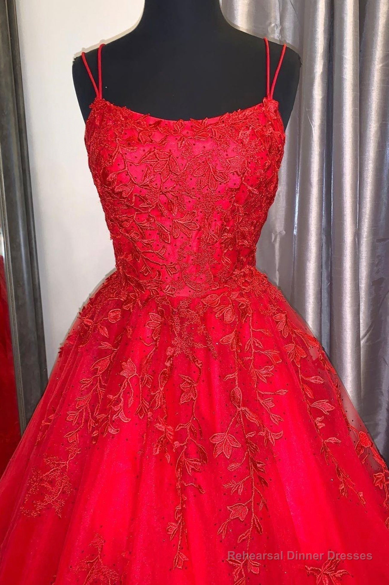 Red Lace Long Prom Dresses, A-Line Formal Evening Dresses Secondary image