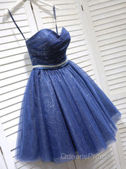 Glitter Sweetheart Blue Short Evening Prom Homecoming Dress With Beading