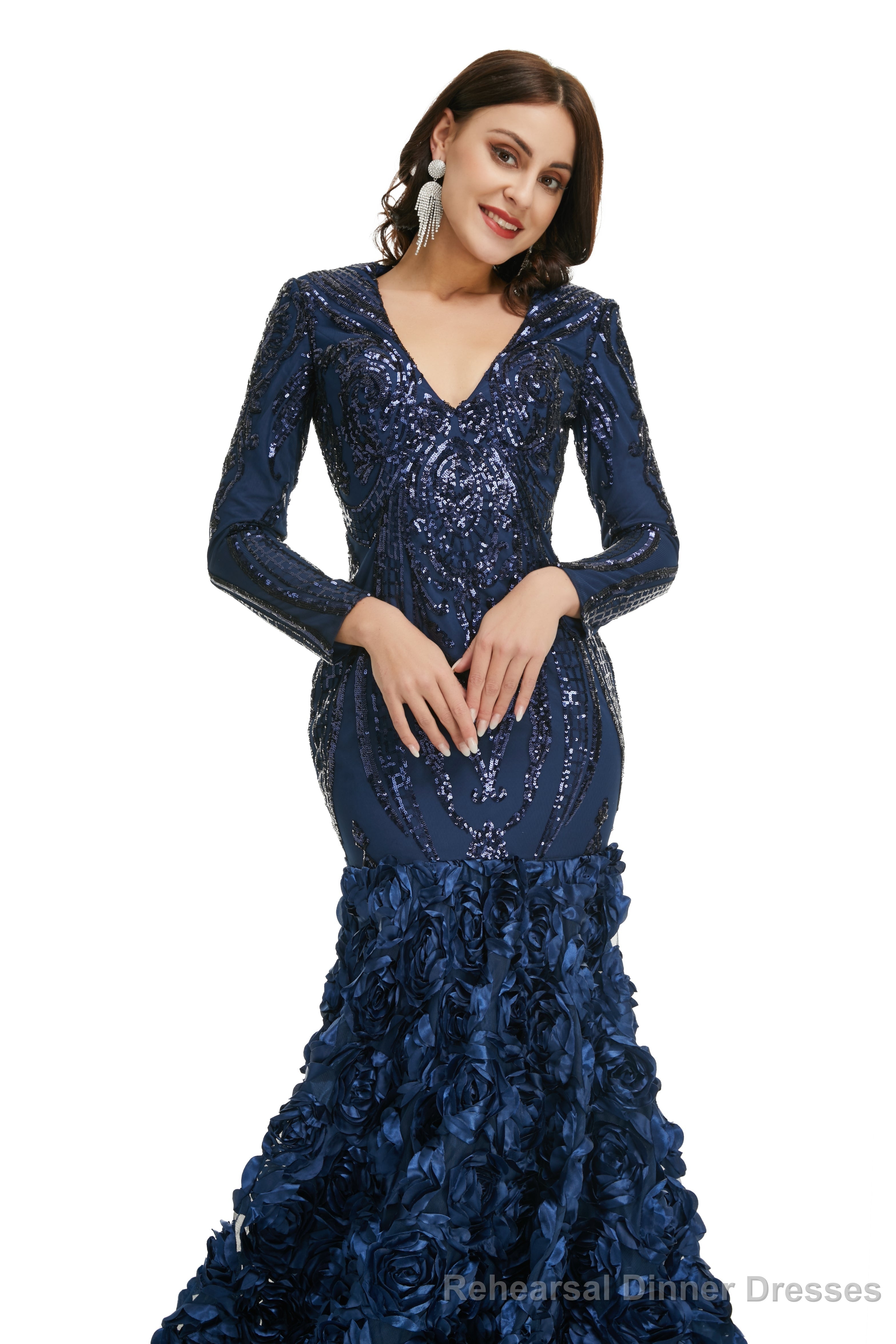 Prom Dresses, Long V Neck Prom Gowns Full Sleeve Formal Dresses, Floor Length Dress Main image