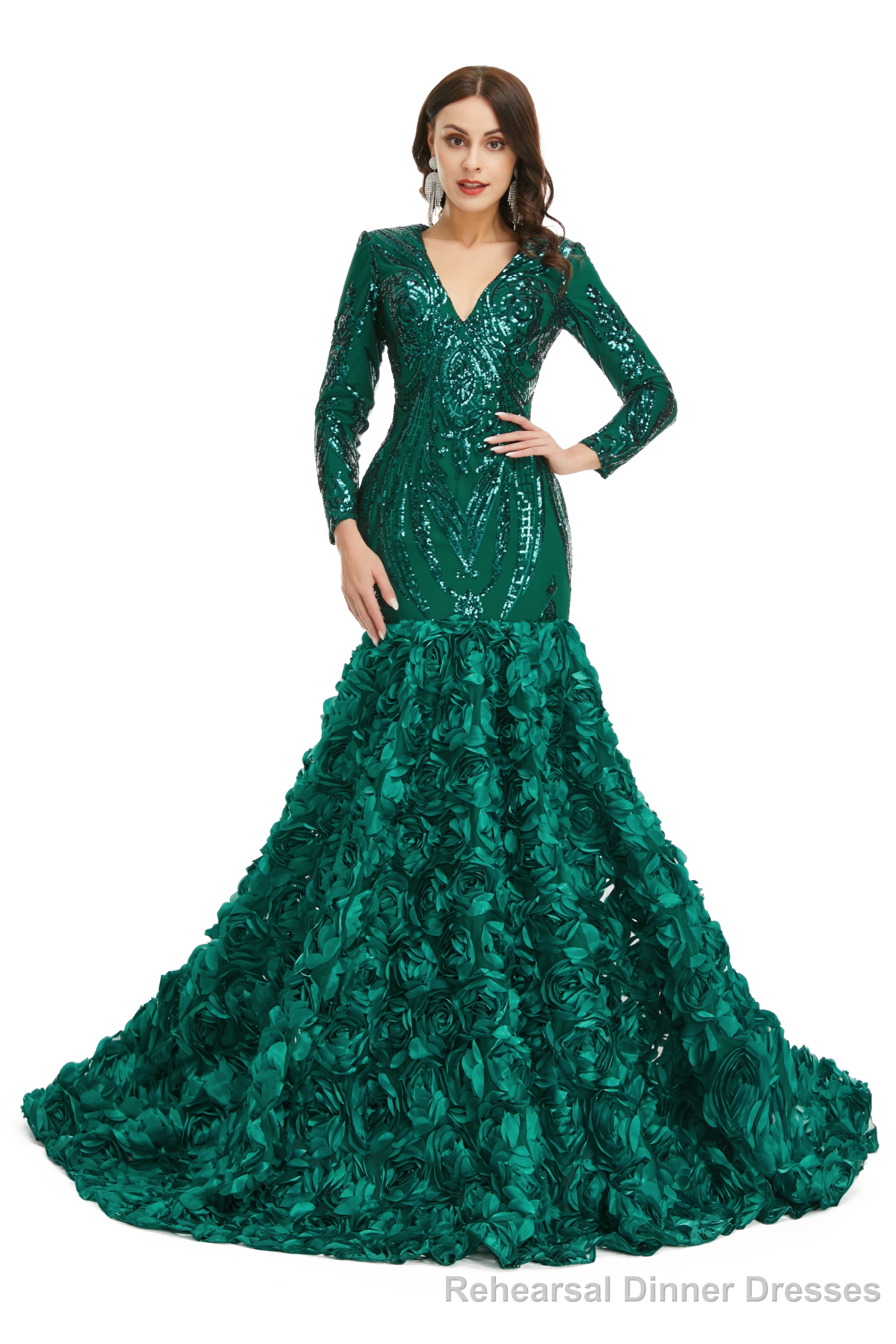 Prom Dresses Long V Neck Prom Gowns Full Sleeve Formal Dress Floor Length Dress 2025