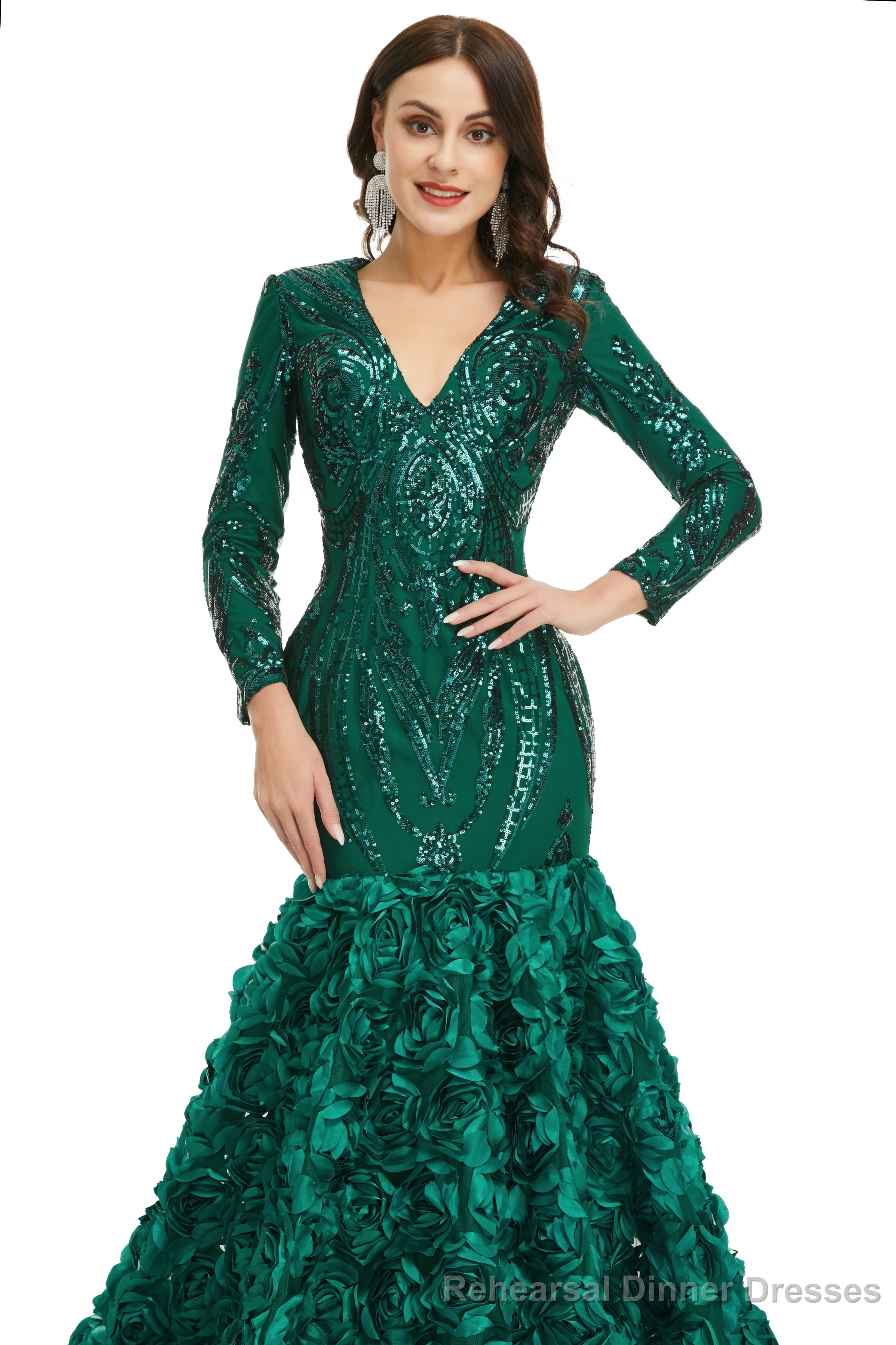 Prom Dresses Long V Neck Prom Gowns Full Sleeve Formal Dress Floor Length Dress 2025 Main image