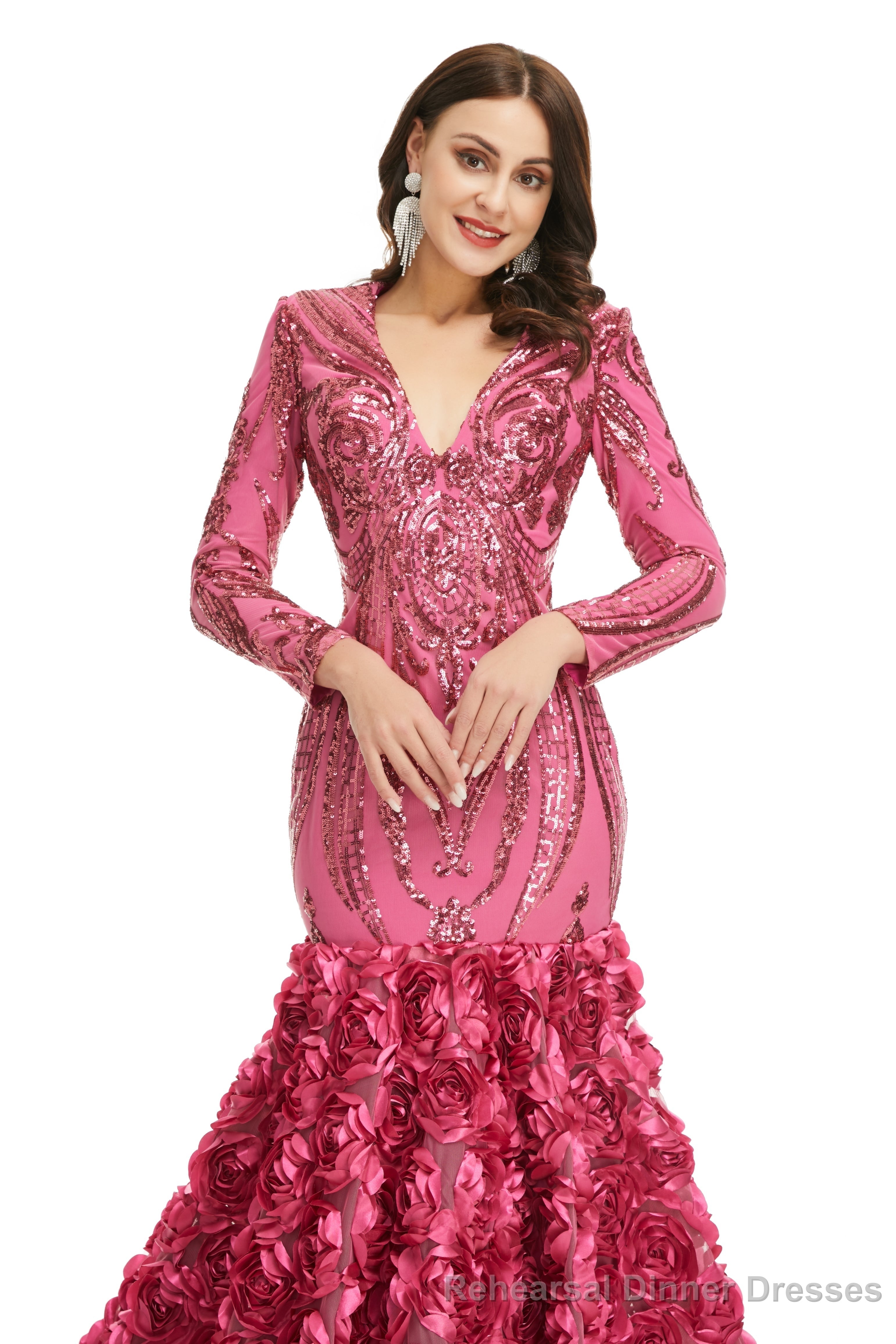 Long Prom Dresses 2025 V Neck Prom Gowns Full Sleeve Formal Dresses Floor Length Dresses Main image