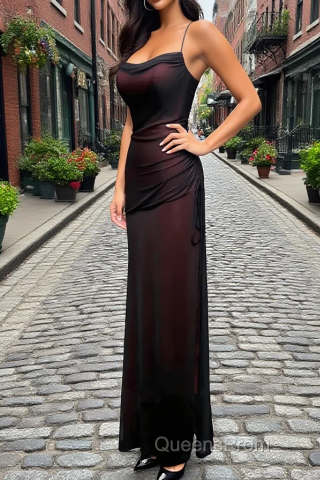 Black and Red Straps Long Simple Party Dress, Black and Red Evening Prom Dress