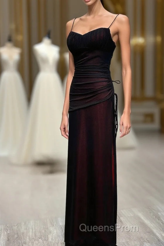 Black And Red Mermaid Straps Long Evening Dress, Long Evening Prom Dress With Leg Slit Main image