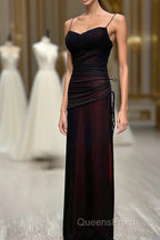 Black And Red Mermaid Straps Long Evening Dress, Long Evening Prom Dress With Leg Slit