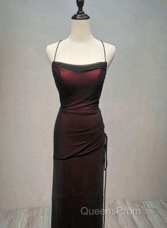 Black and Red Straps Long Simple Party Dress, Black and Red Evening Prom Dress Secondary image