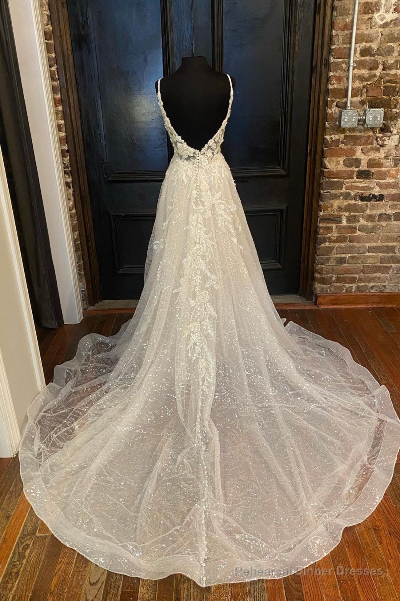 White Tulle Sequins Long Prom Dresses, A-Line Backless Evening Dresses Secondary image