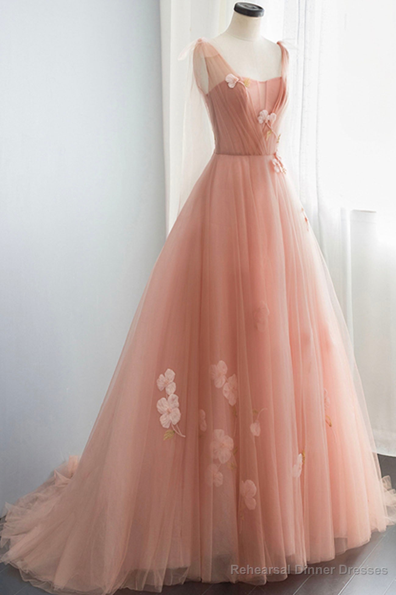 Pink Tulle Long Prom Dresses, Cute A-Line Graduation Dress Main image