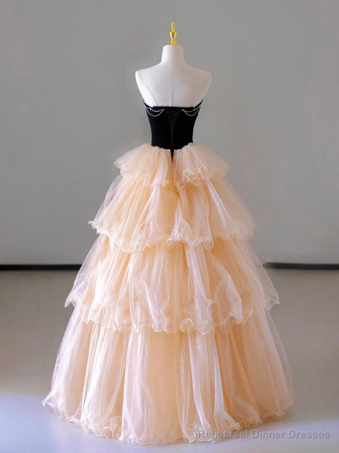 Champagne Strapless Tulle Long Prom Dress, Beautiful Formal Evening Dress Main image
